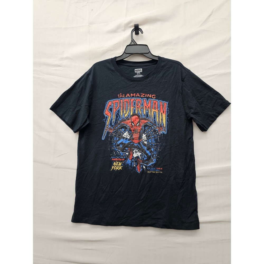 Marvel Mens Spider-Man Graphic T-Shirt Black Cotton Casual Size Medium